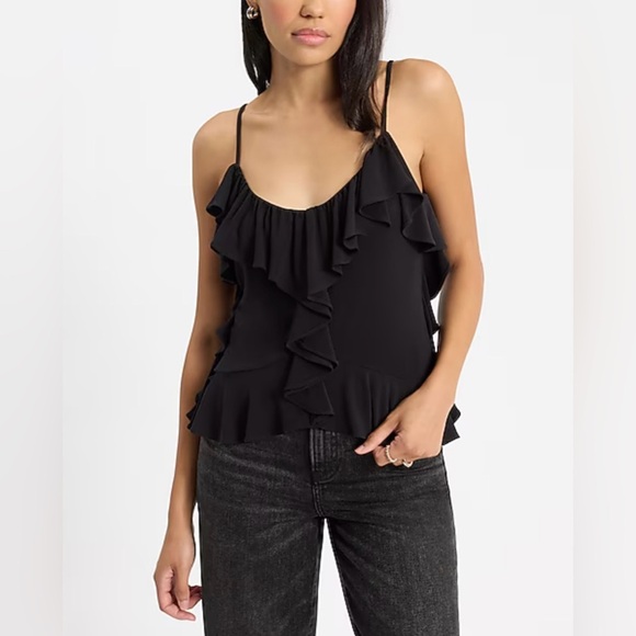 Express Black Cami with Cascading Ruffle Design - Picture 1 of 9